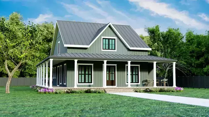 House Exterior Interior with Openable Doors 3D model