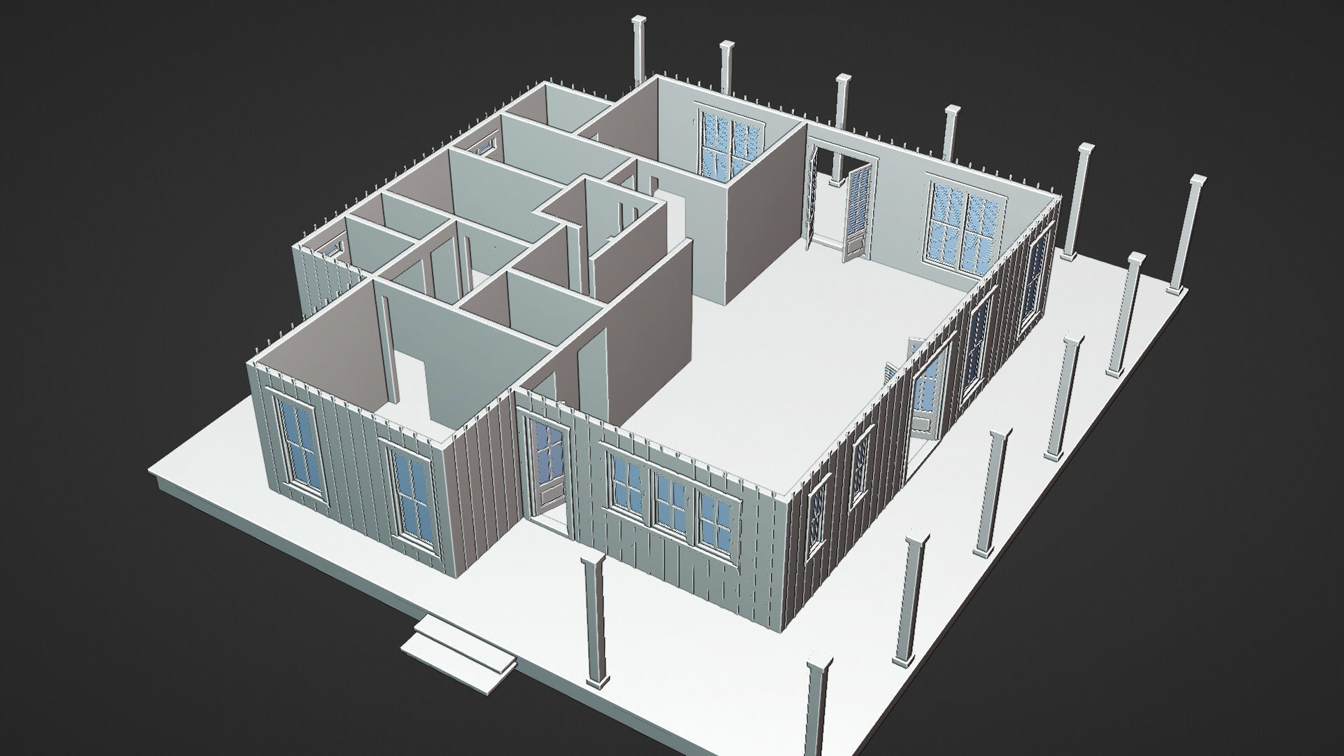 House Exterior Interior with Openable Doors 3D model_9