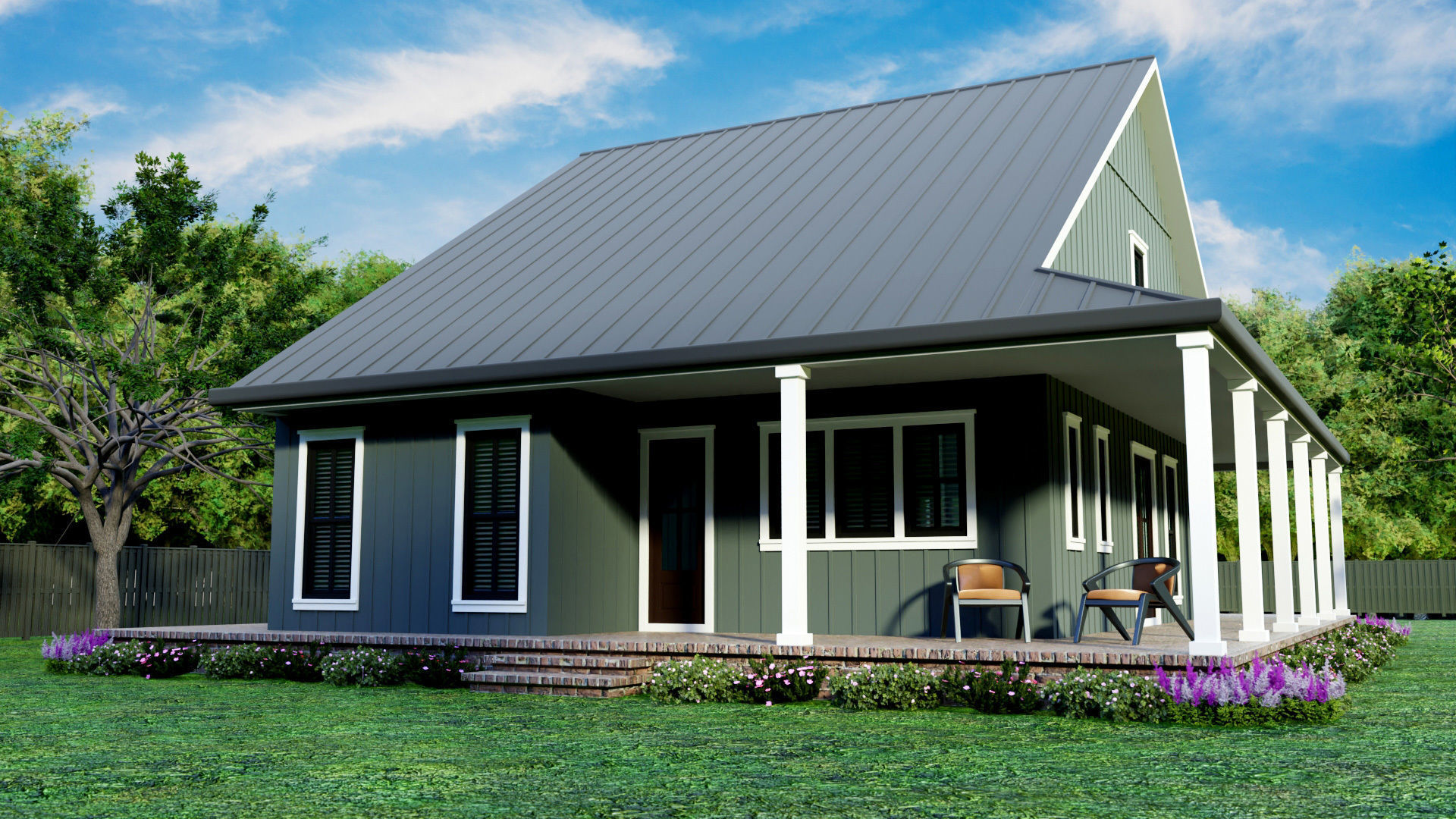 House Exterior Interior with Openable Doors 3D model_3