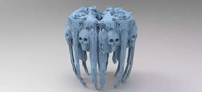 Scull Egyptian pillar cave wall 3D