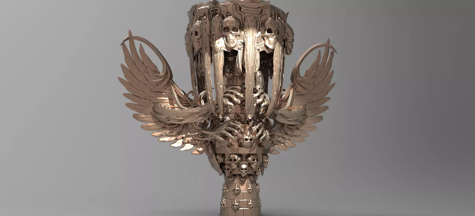 Secret cult scull Winged pillar 3D model_0