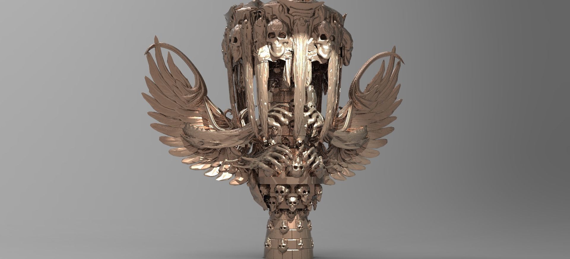 Secret cult scull Winged pillar 3D model_1