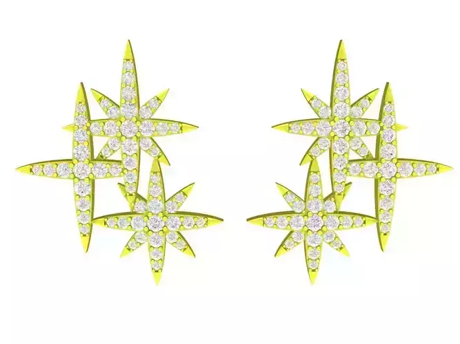 A7736 6 Point Star Diamond Women Stud Earrings 3D Model
