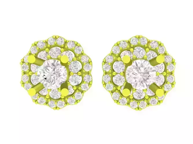 A7741 Flower Diamond Stud Earrings 3D Model