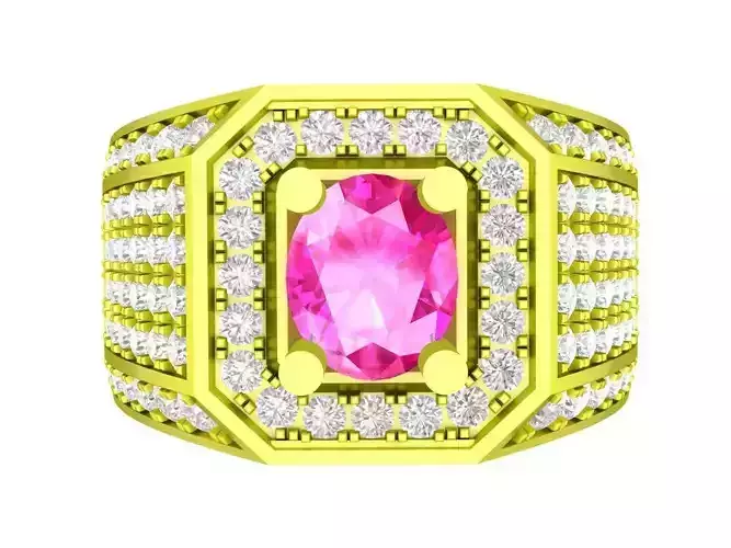 A7745 Korean Style Oval Diamond Men Ring 3D Model