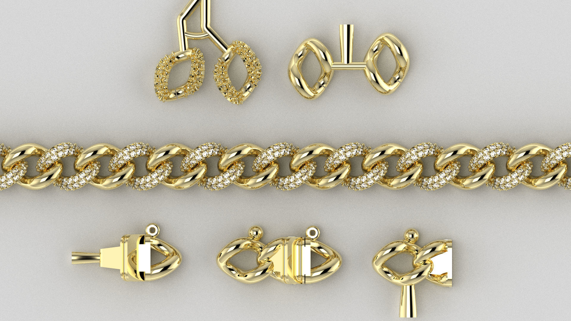 3 Size Cuban Link Chain Diamond For Bracelet or Necklace 3D print model_1