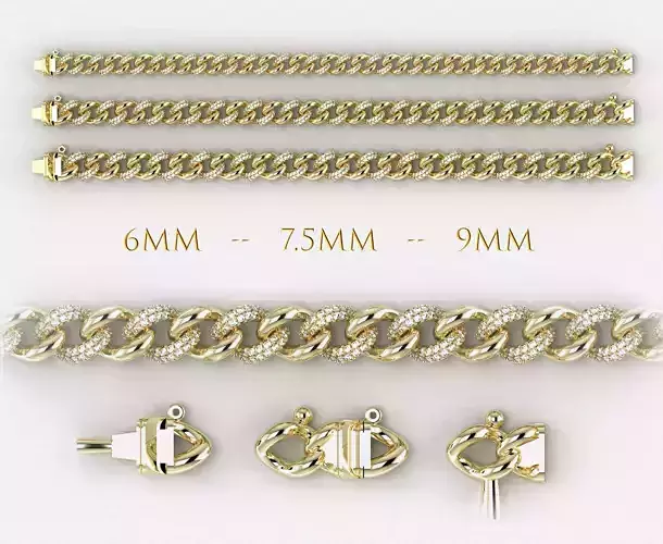 3 Size Cuban Link Chain Diamond For Bracelet or Necklace