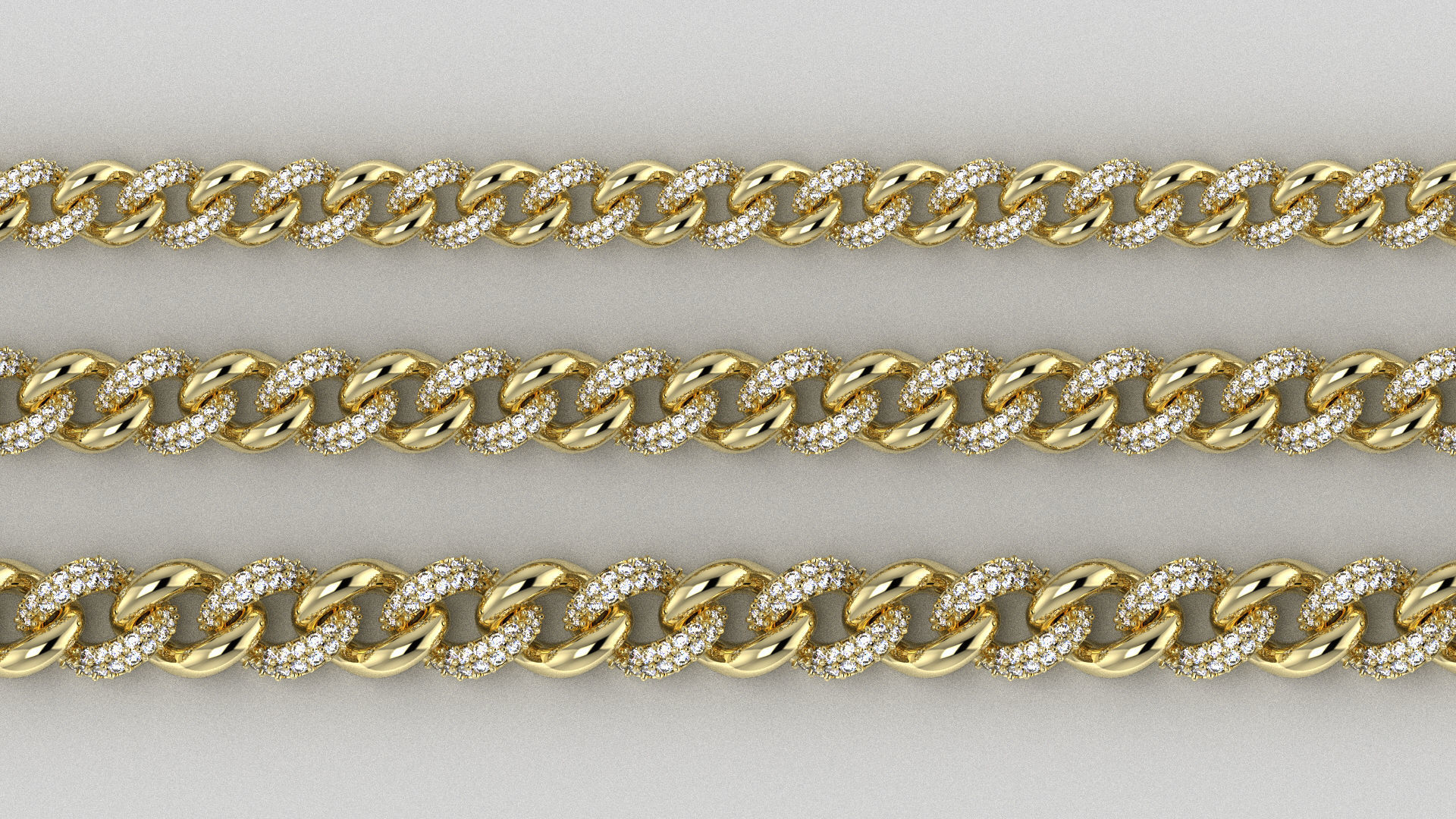 3 Size Cuban Link Chain Diamond For Bracelet or Necklace 3D print model_3