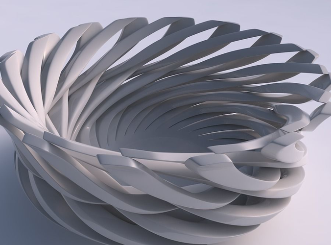 Bowl with twisted sharp muscle structure wide middle