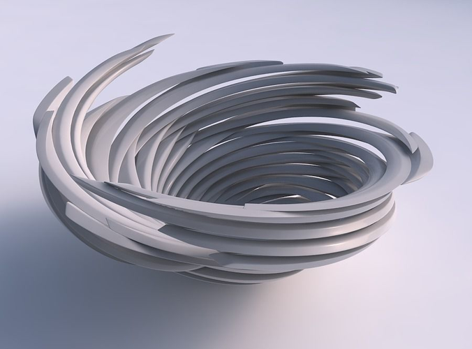 Bowl with twisted sharp muscle structure very twisted wavy