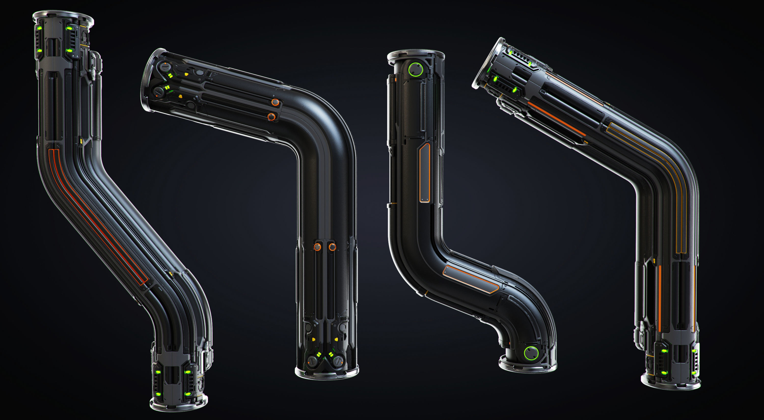 Sci-fi Pipes set 3D model_4