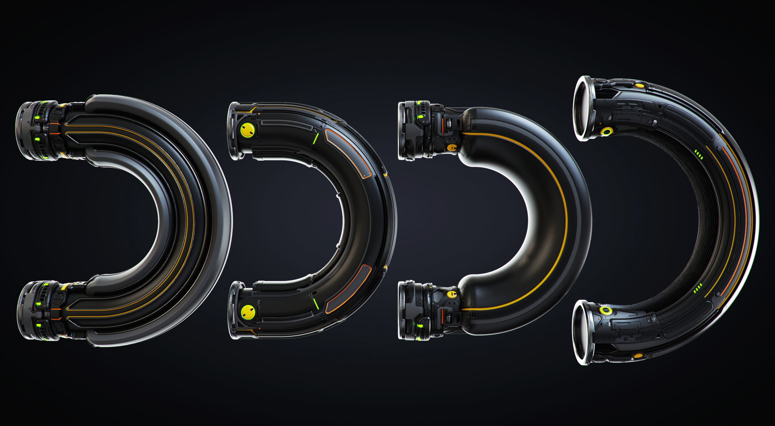 Sci-fi Pipes set 3D model_5