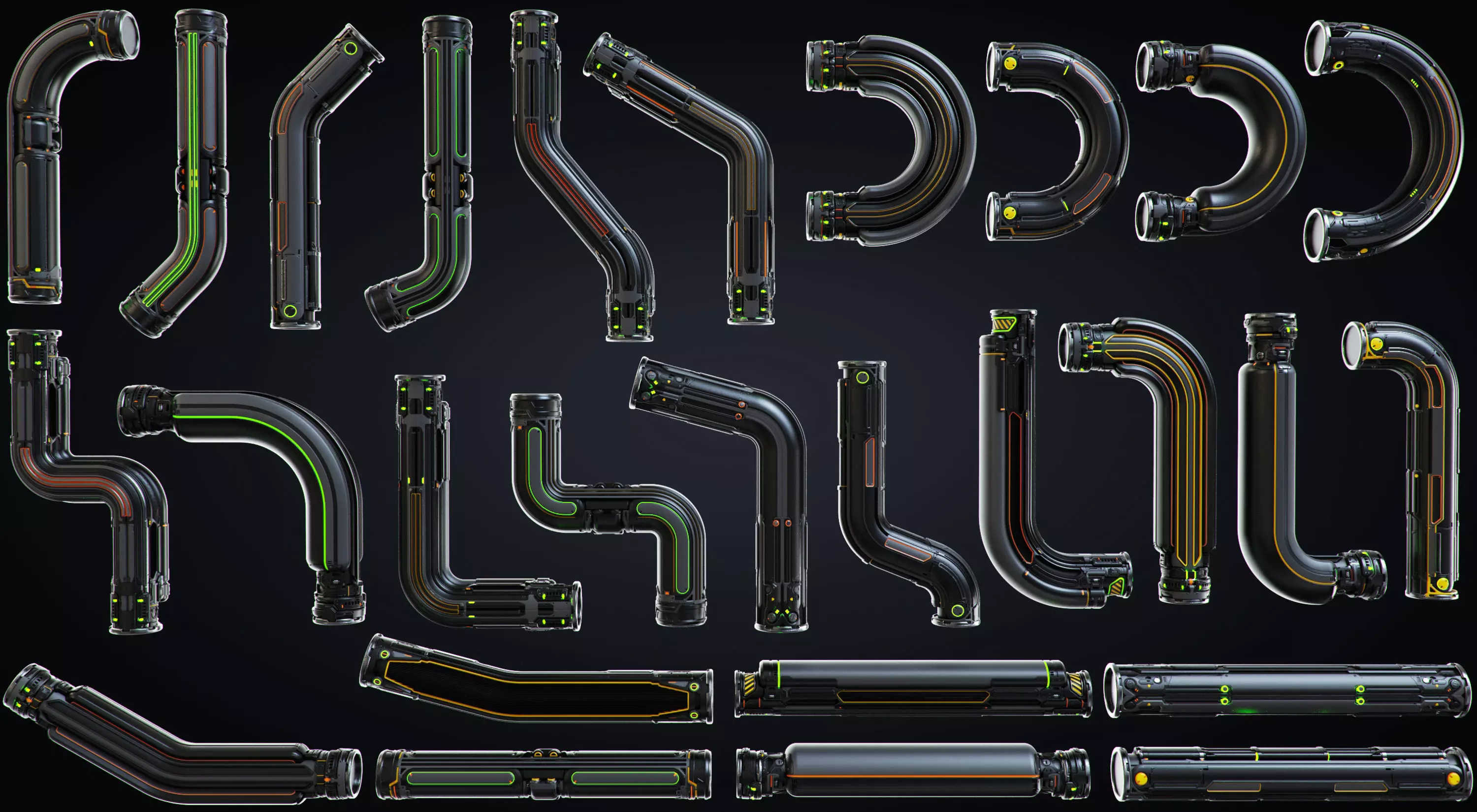 Sci-fi Pipes set 3D model_0