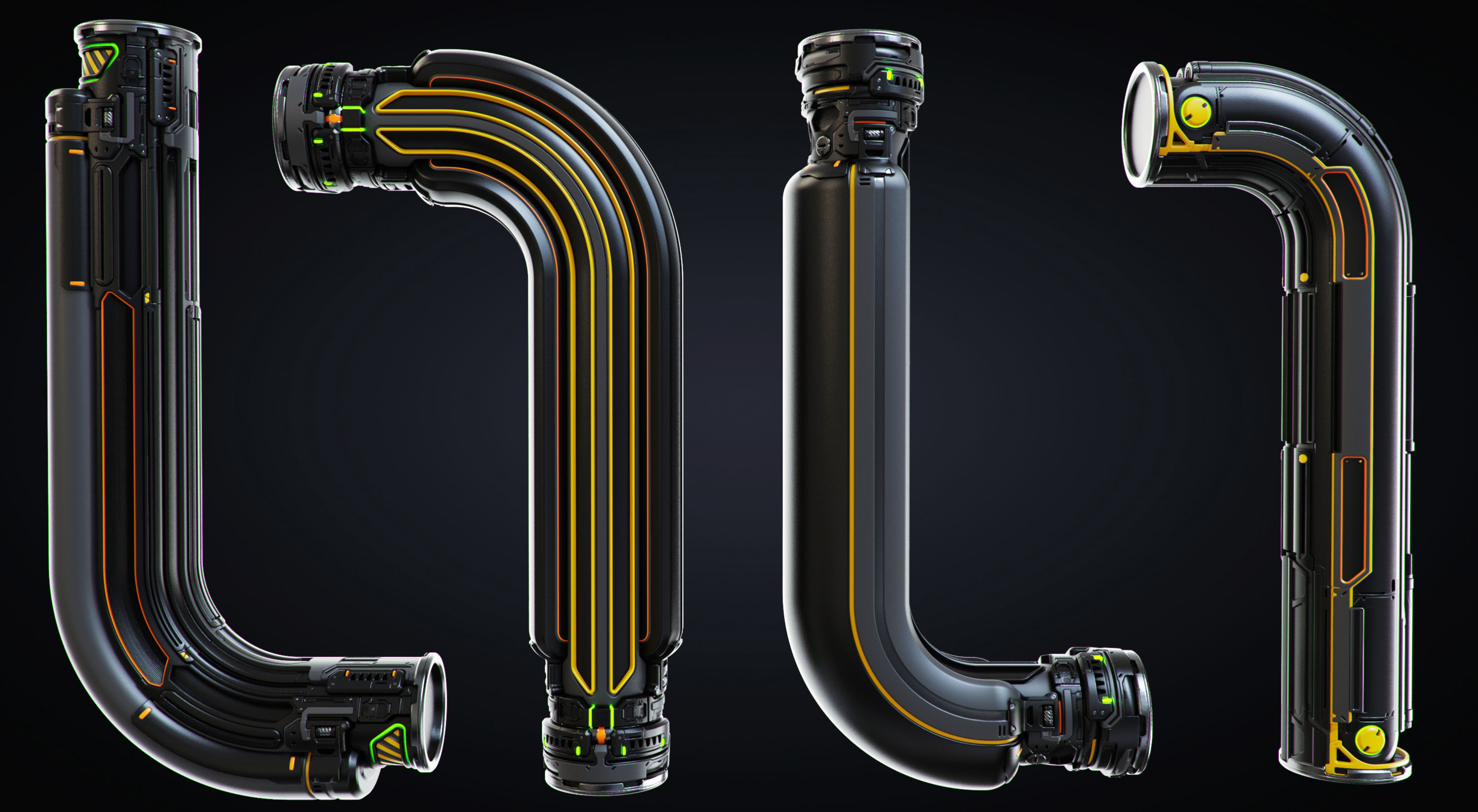 Sci-fi Pipes set 3D model_1