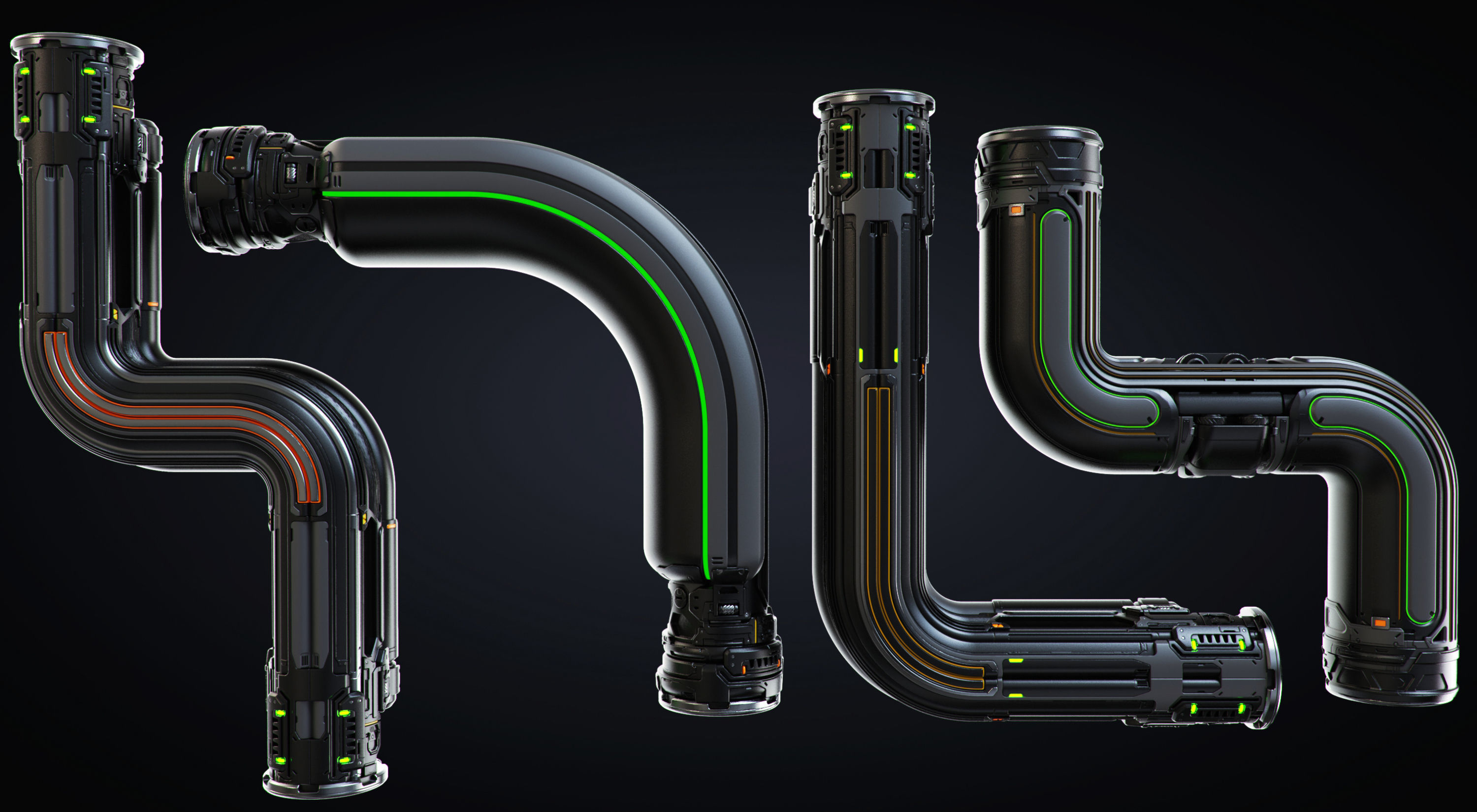 Sci-fi Pipes set 3D model_2