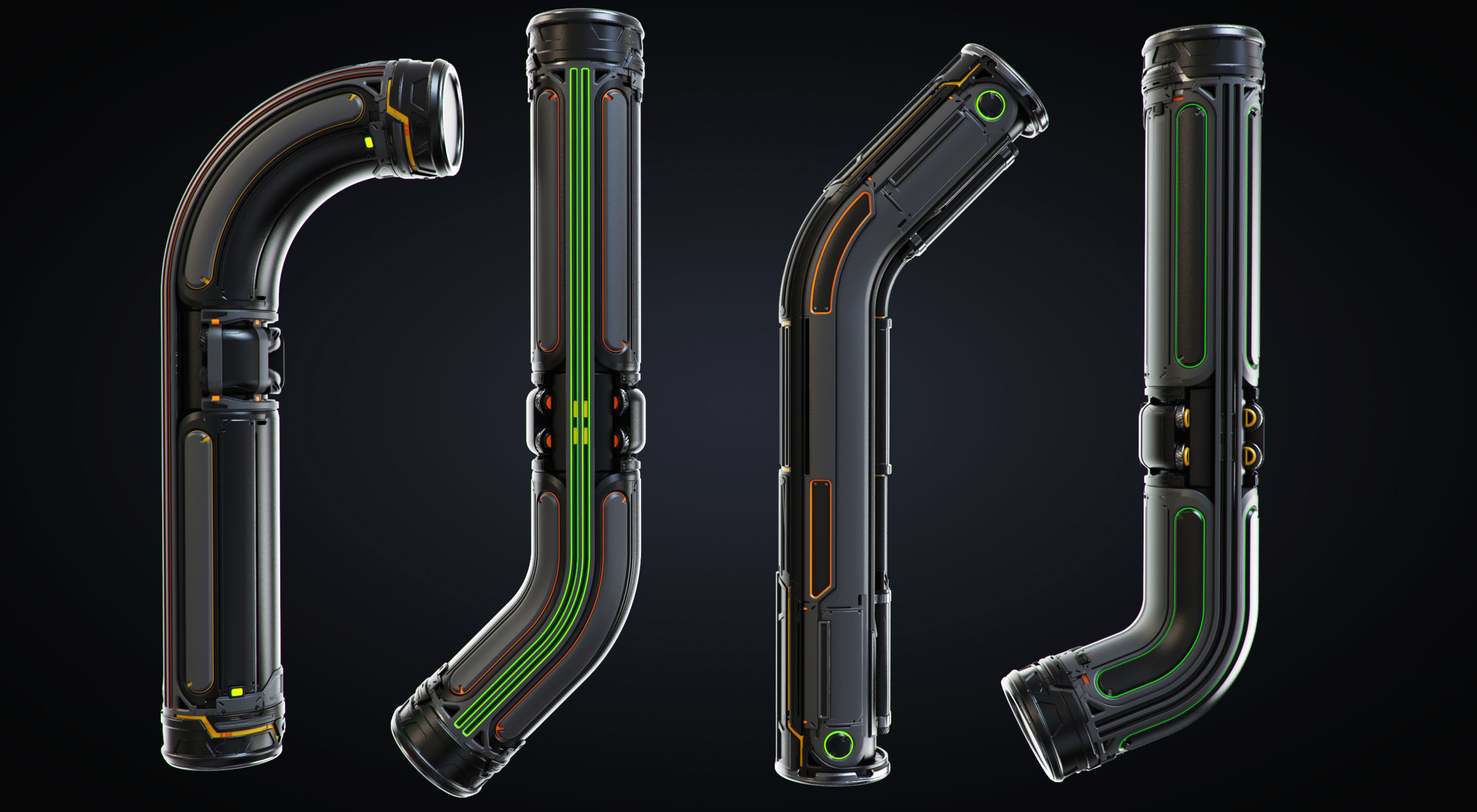 Sci-fi Pipes set 3D model_3