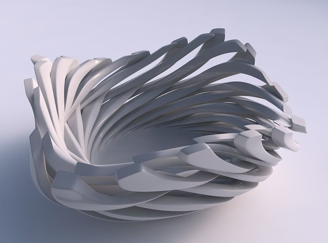 Bowl with twisted sharp muscle structure twisted and tapered 2 wavy