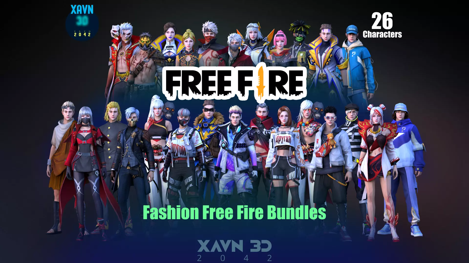 Fashion Free Fire Bundles - 26 Characters Low-poly 3D model_0