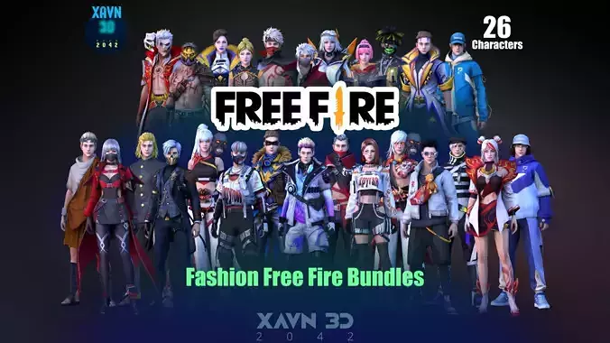 Fashion Free Fire Bundles - 26 Characters Low-poly 3D model