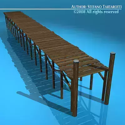 Pontoon wooden pier with reflection in water 3D model