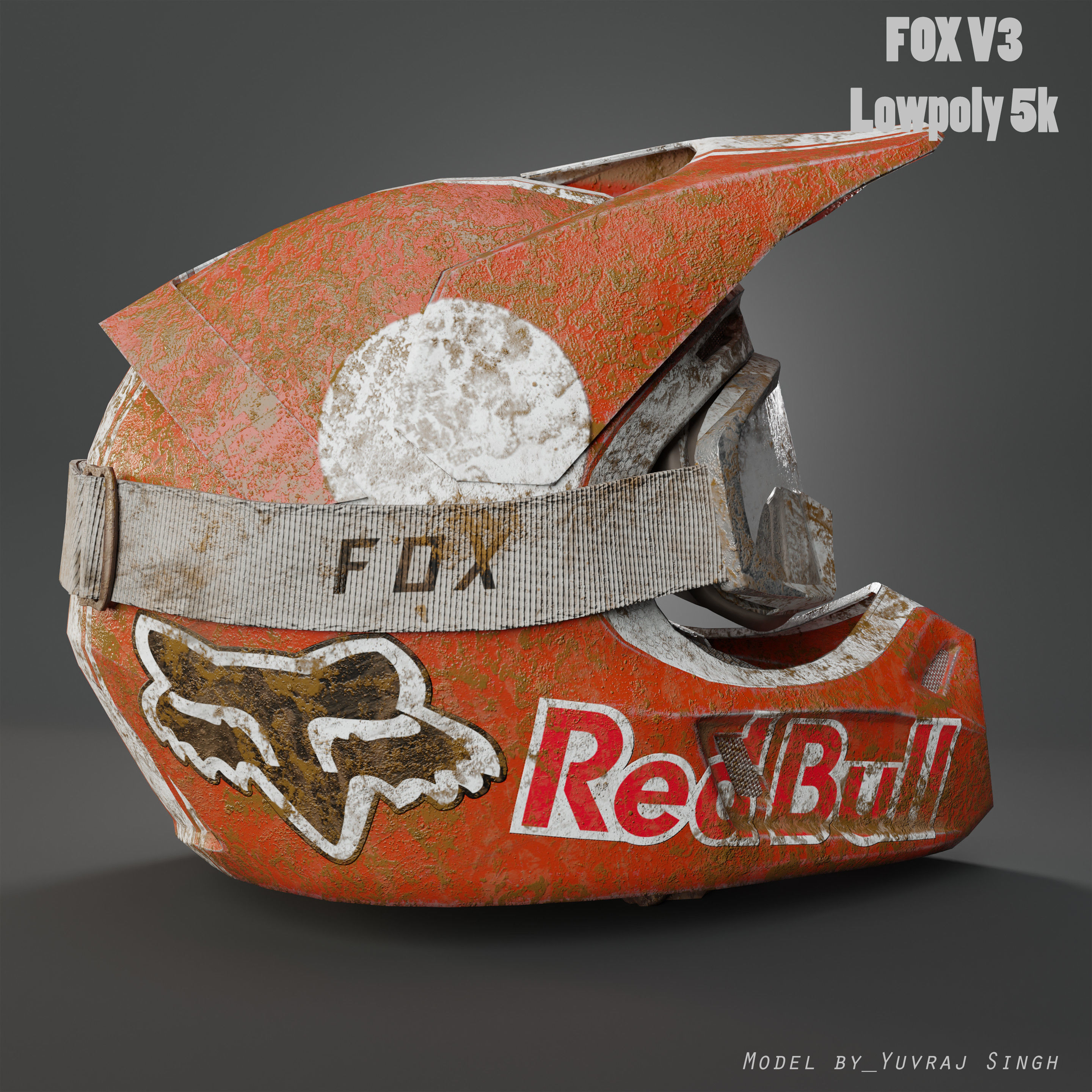  Fox V3 Motocross Helmet Low-poly 3D model_3