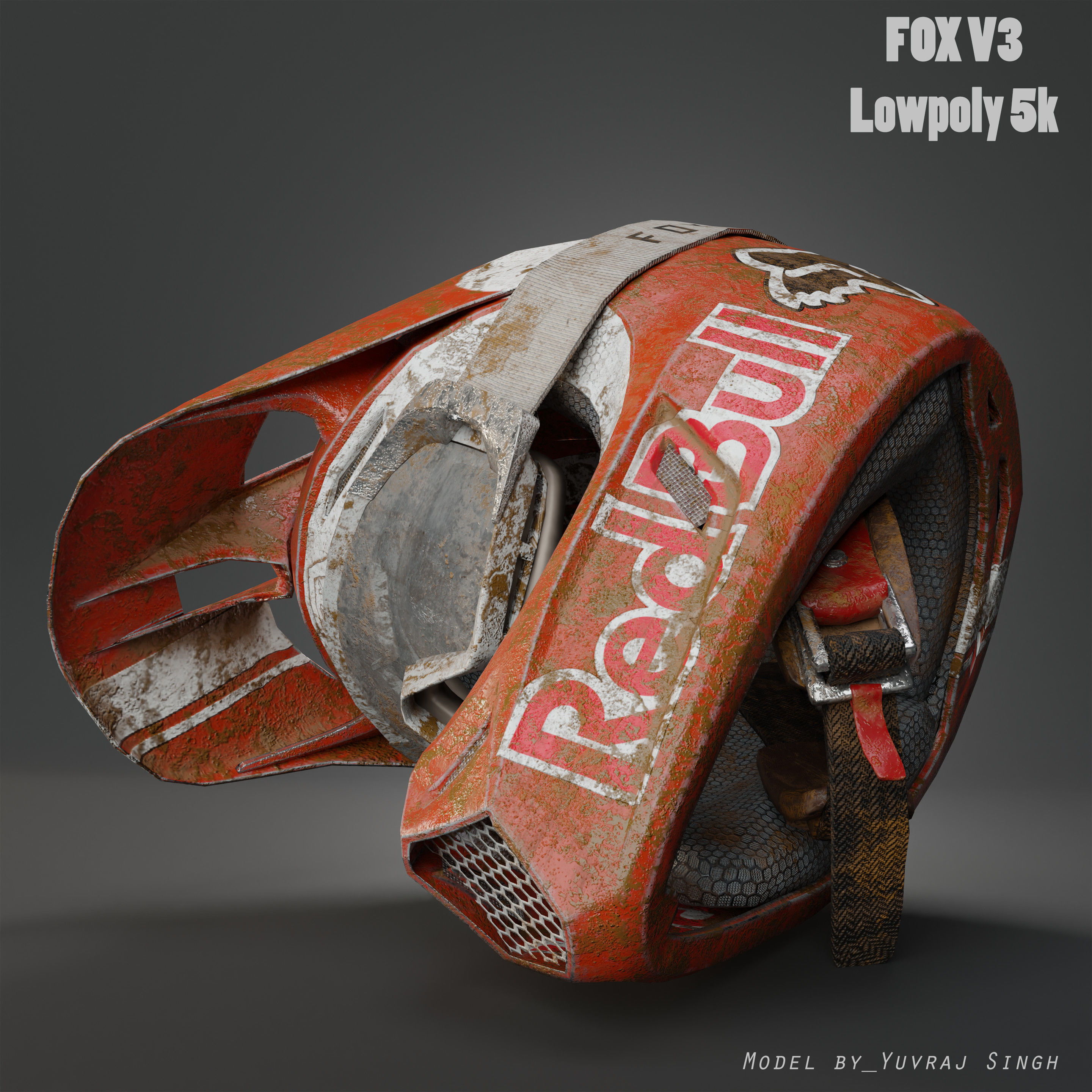  Fox V3 Motocross Helmet Low-poly 3D model_4