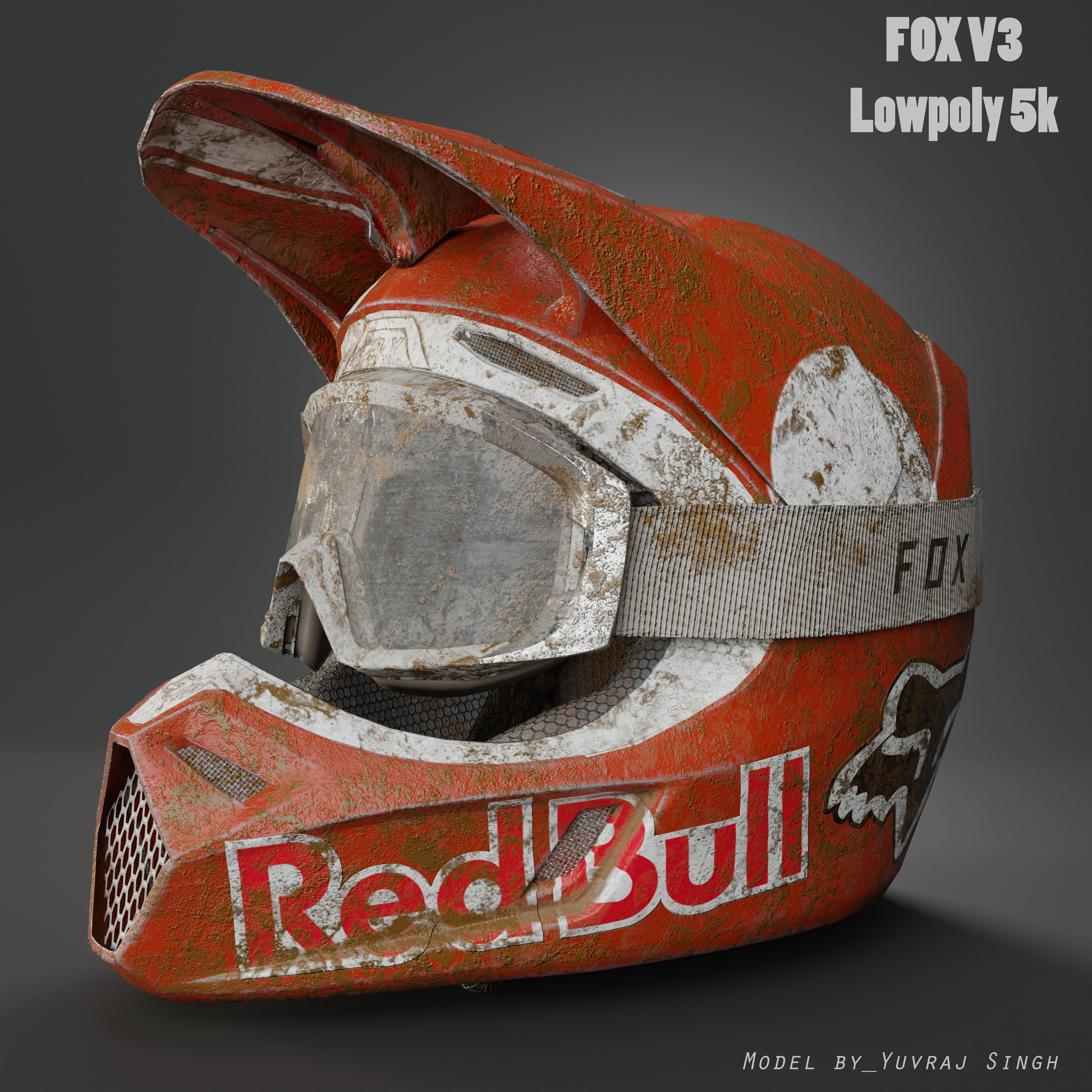  Fox V3 Motocross Helmet Low-poly 3D model_1