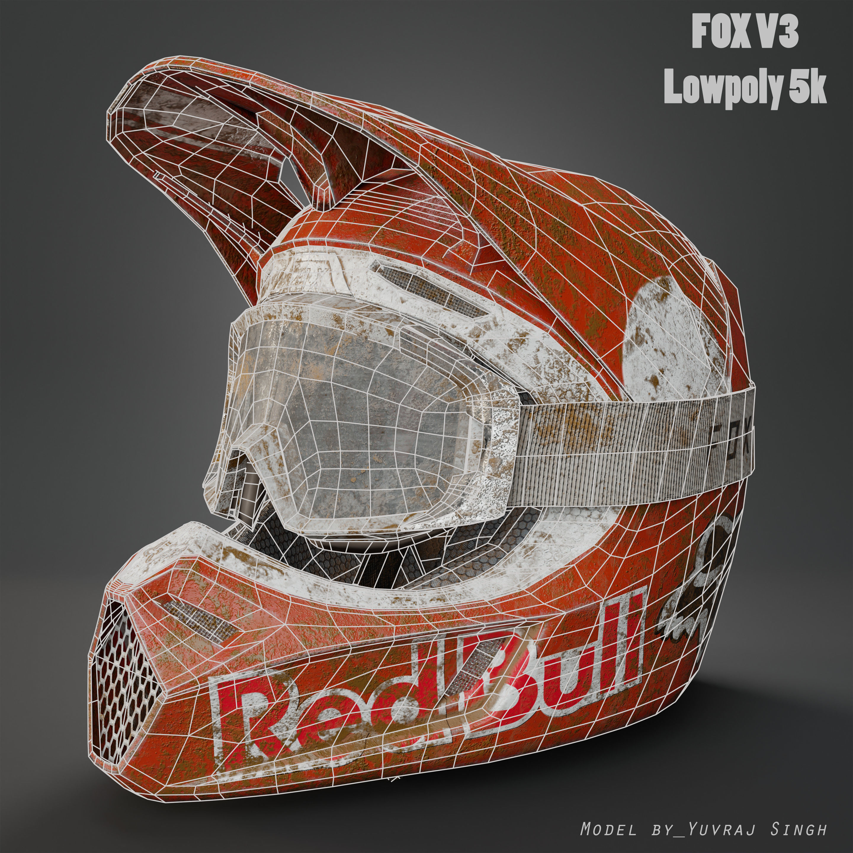  Fox V3 Motocross Helmet Low-poly 3D model_2