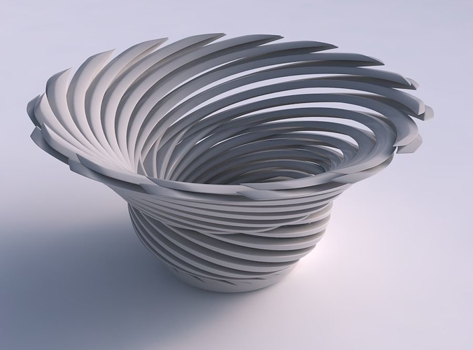 Bowl with twisted sharp muscle structure very twisted and tapered