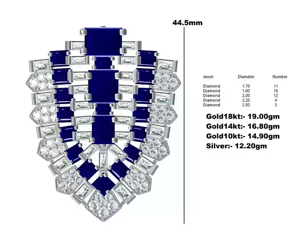 Blue Saphhire Baguette and Round Diamond Art Deco Brooch