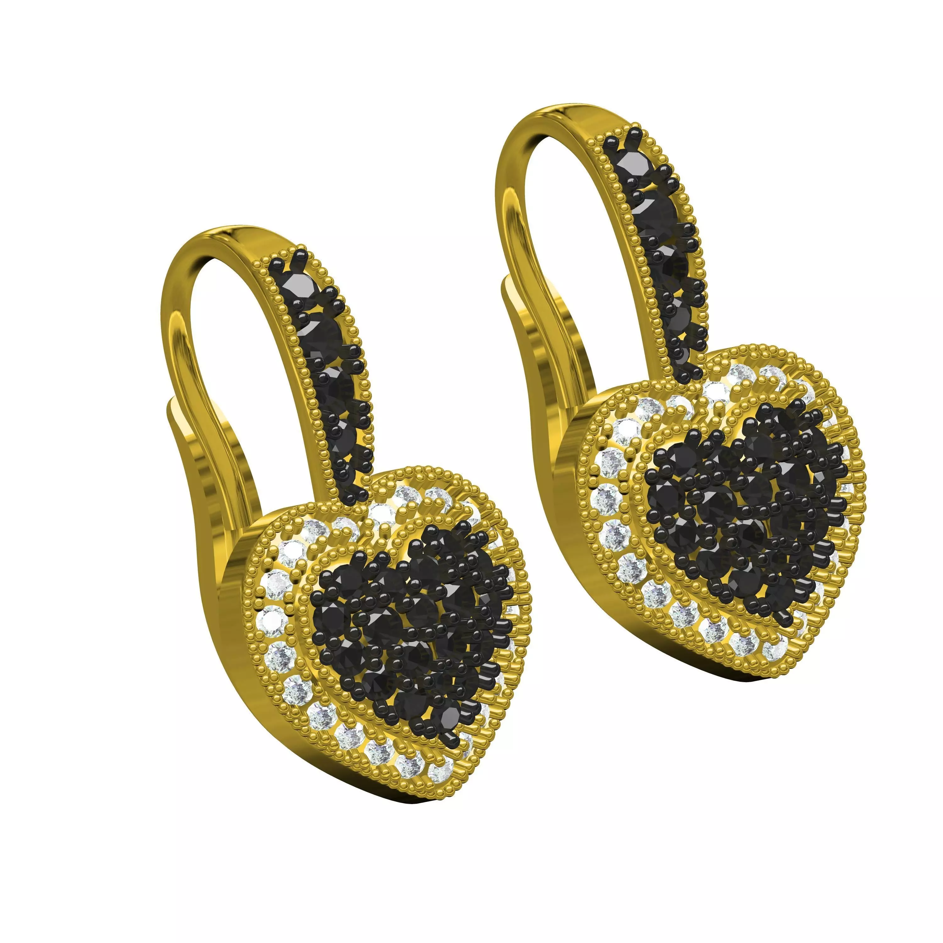 Black and white Diamond Heart Earring 3D print model