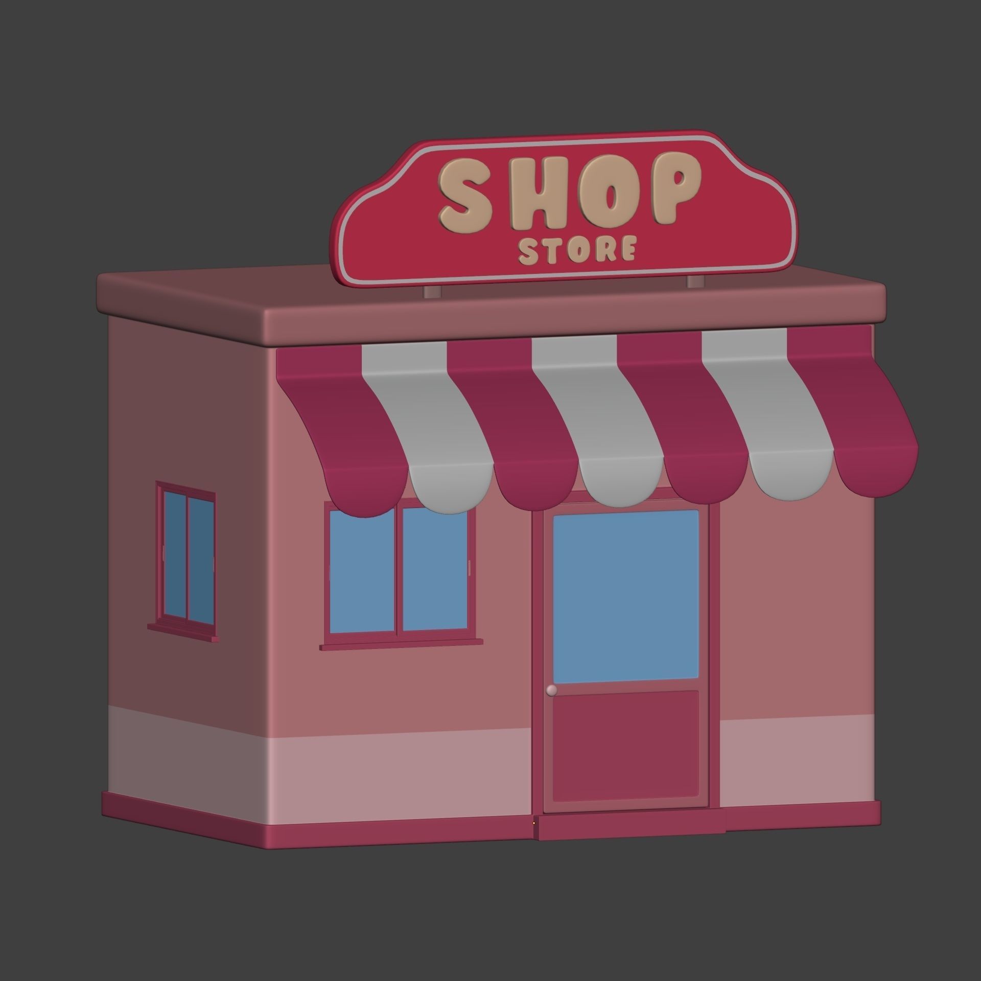 Cartoon Building - Shop - Market Low-poly 3D model_3