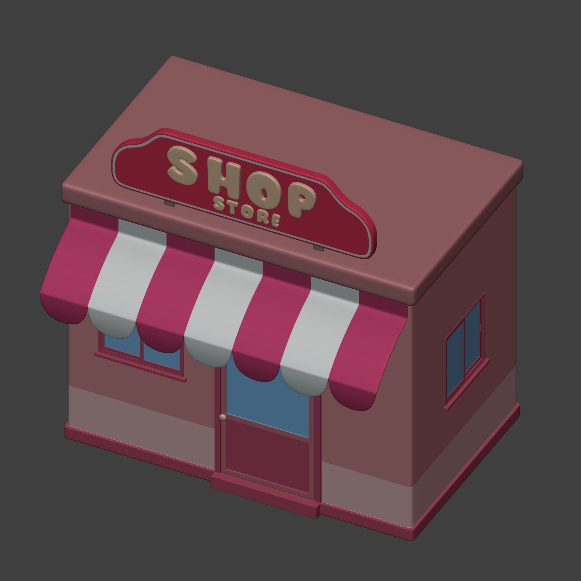 Cartoon Building - Shop - Market Low-poly 3D model_9