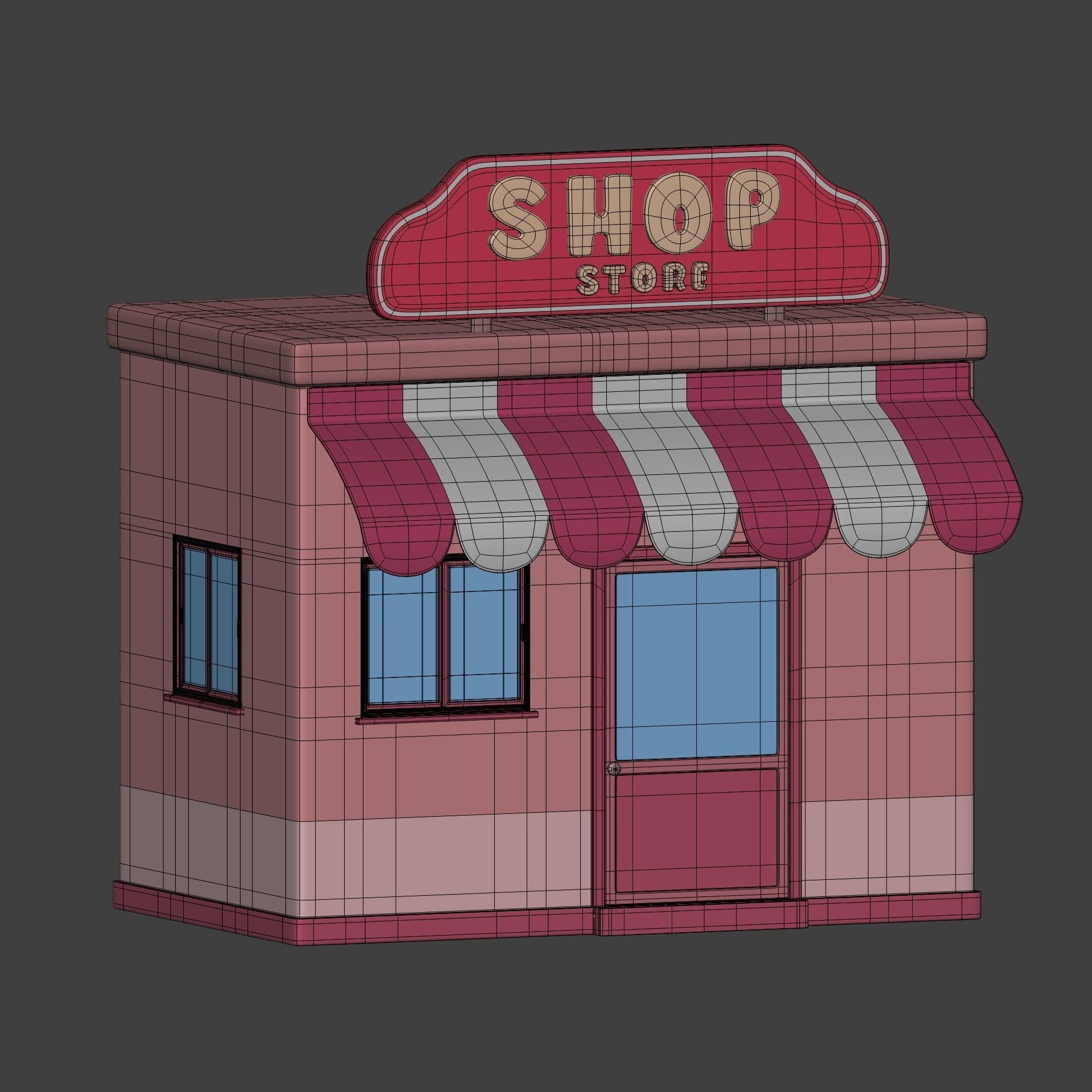 Cartoon Building - Shop - Market Low-poly 3D model_4