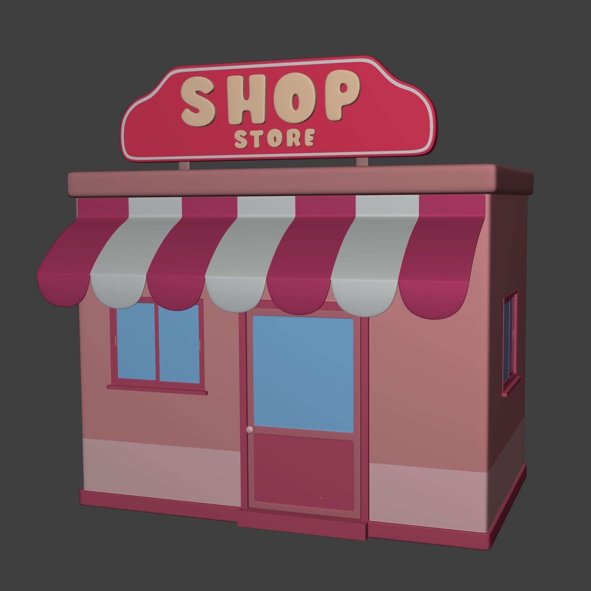 Cartoon Building - Shop - Market Low-poly 3D model_1