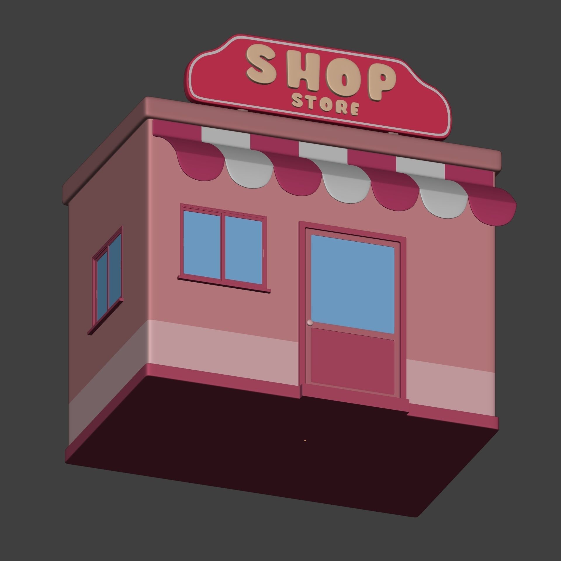 Cartoon Building - Shop - Market Low-poly 3D model_11