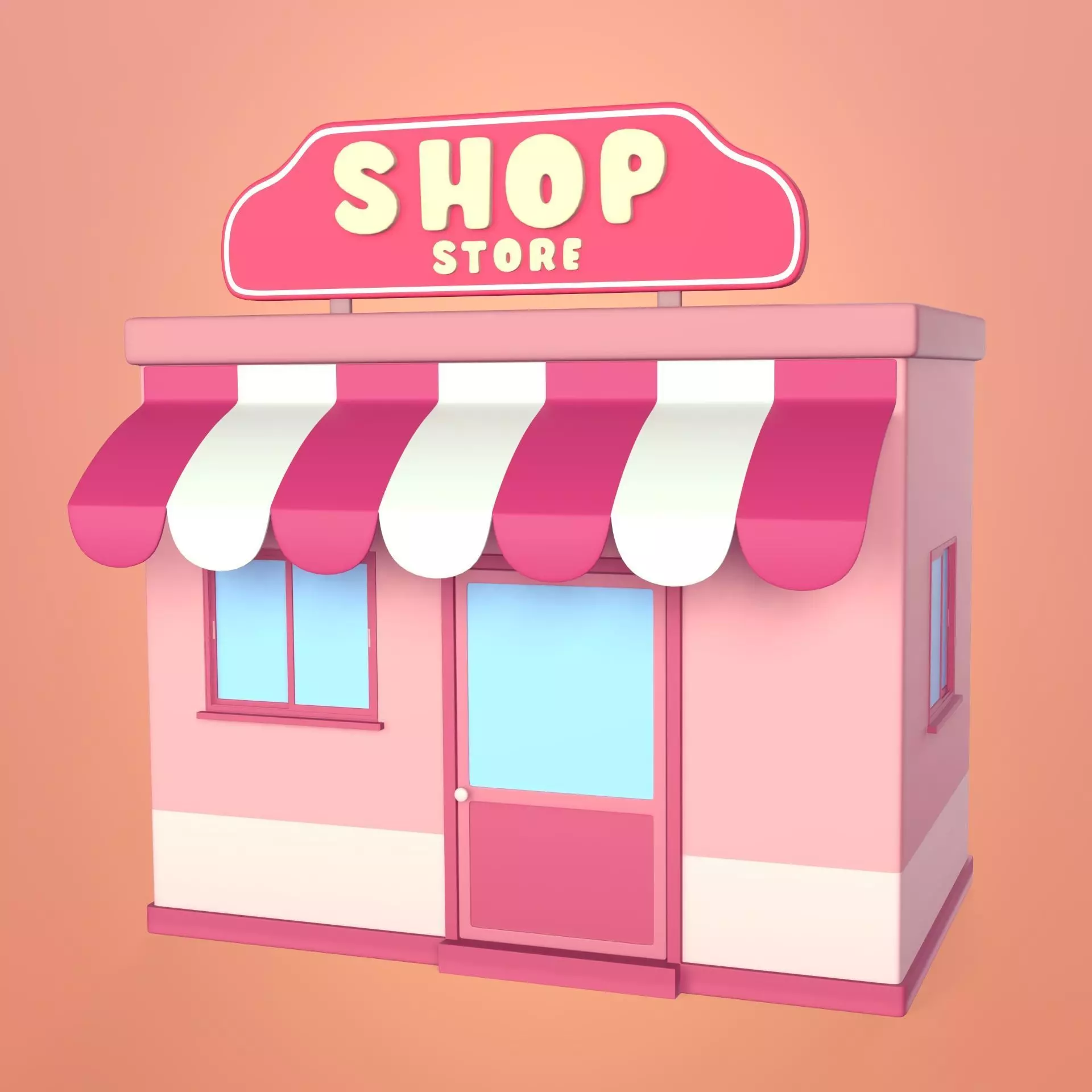 Cartoon Building - Shop - Market Low-poly 3D model_0