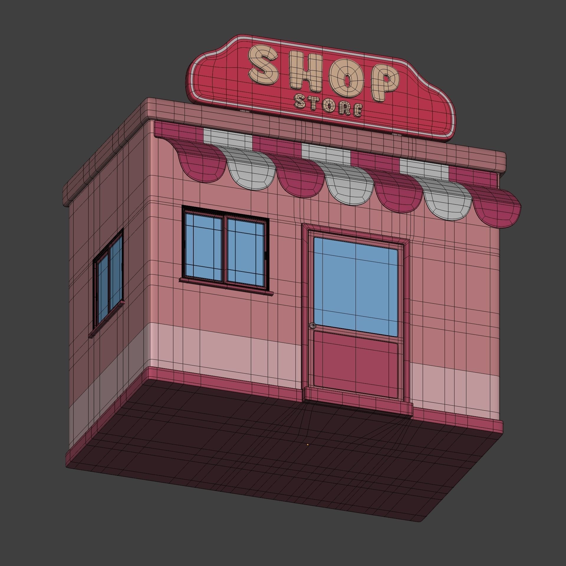 Cartoon Building - Shop - Market Low-poly 3D model_12