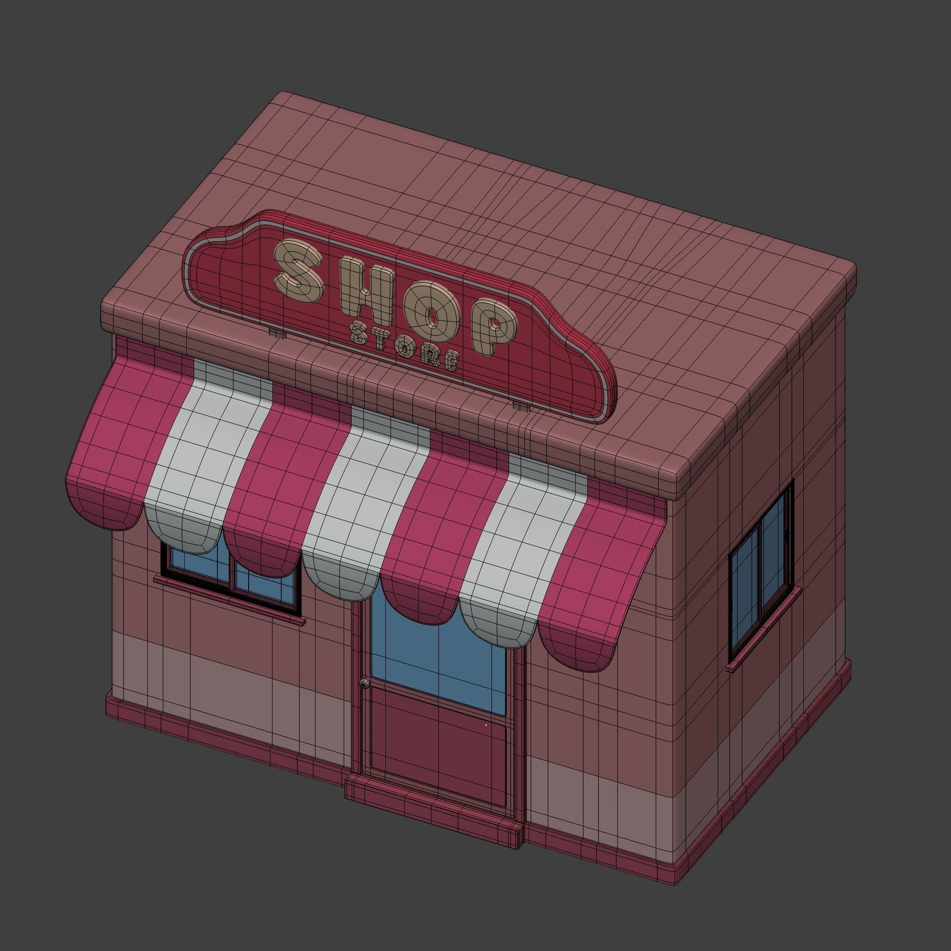 Cartoon Building - Shop - Market Low-poly 3D model_10