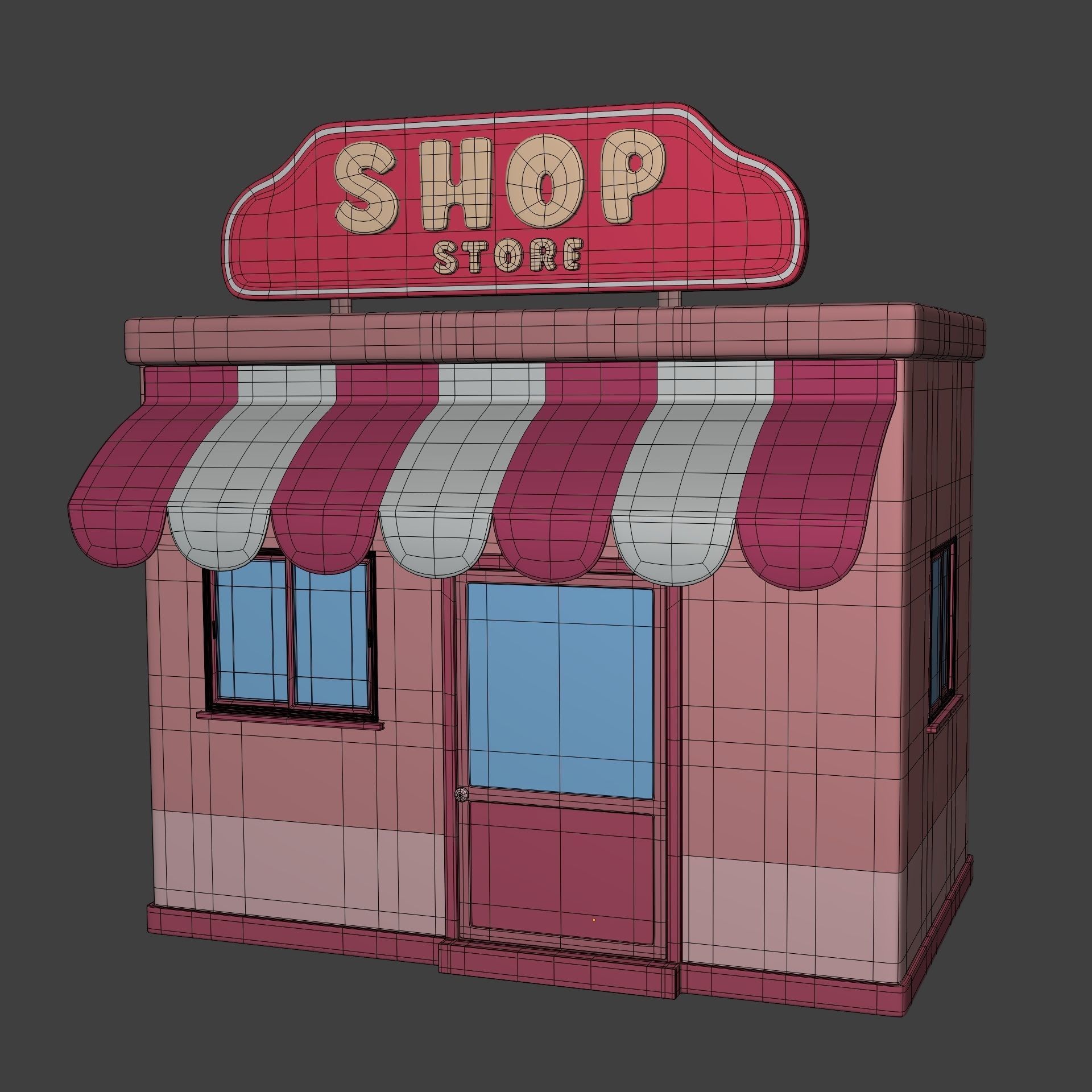 Cartoon Building - Shop - Market Low-poly 3D model_2