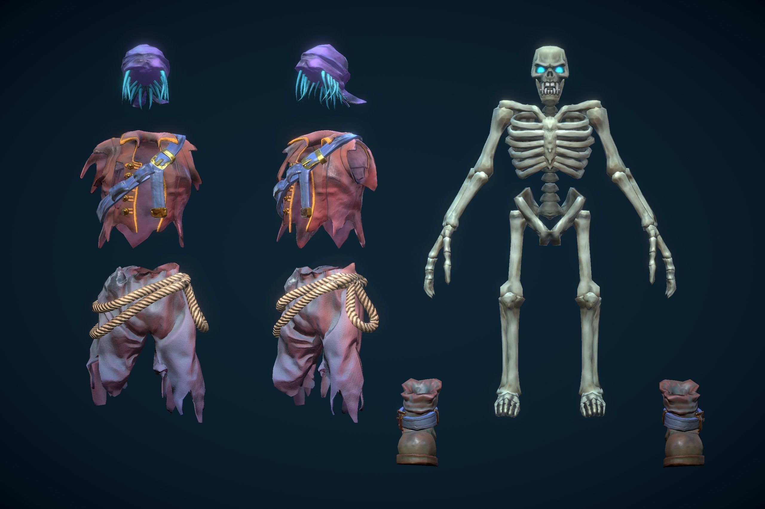 Stylized Skeleton Pirate Sailor Low-poly 3D model_9