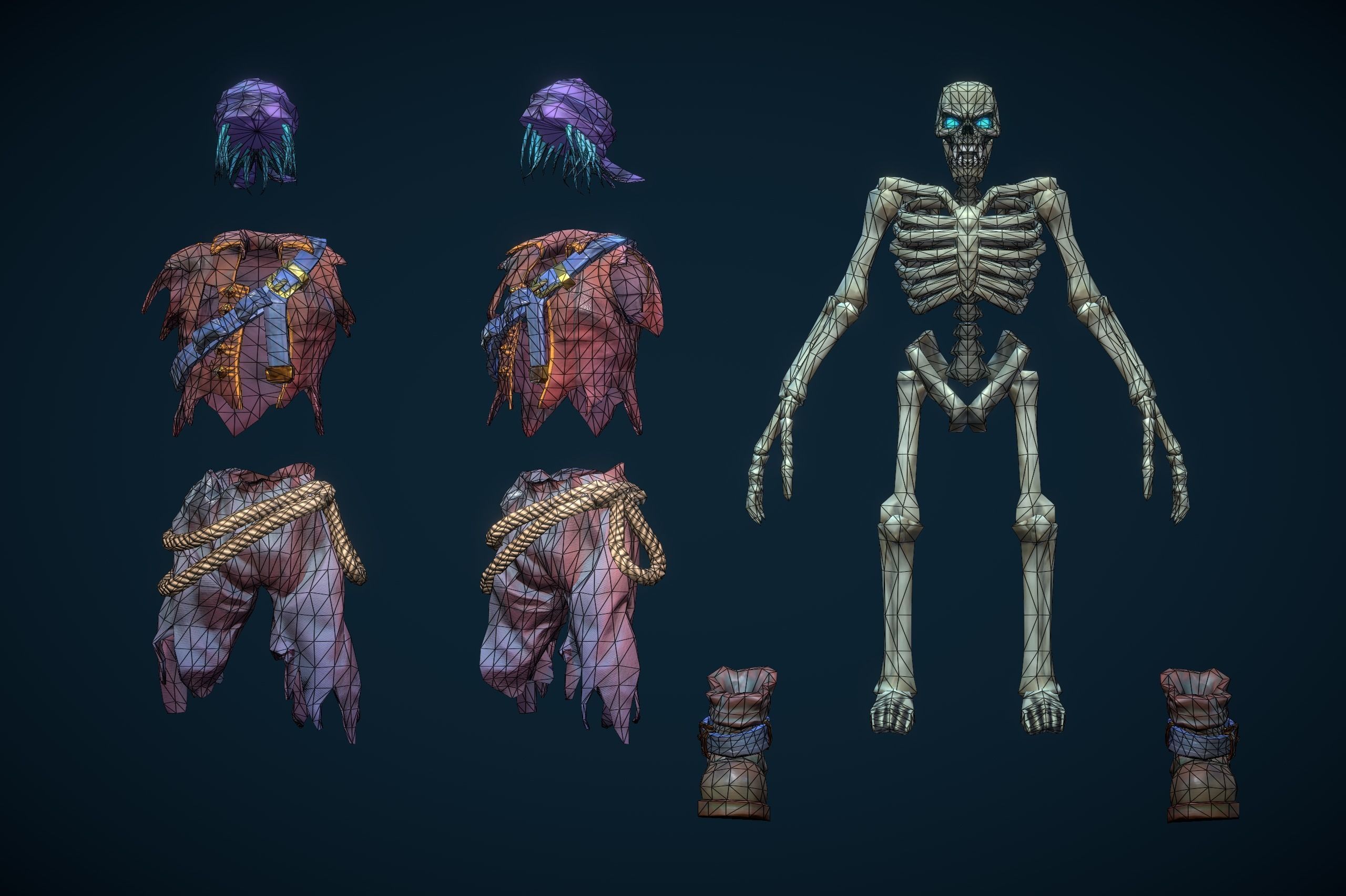 Stylized Skeleton Pirate Sailor Low-poly 3D model_10