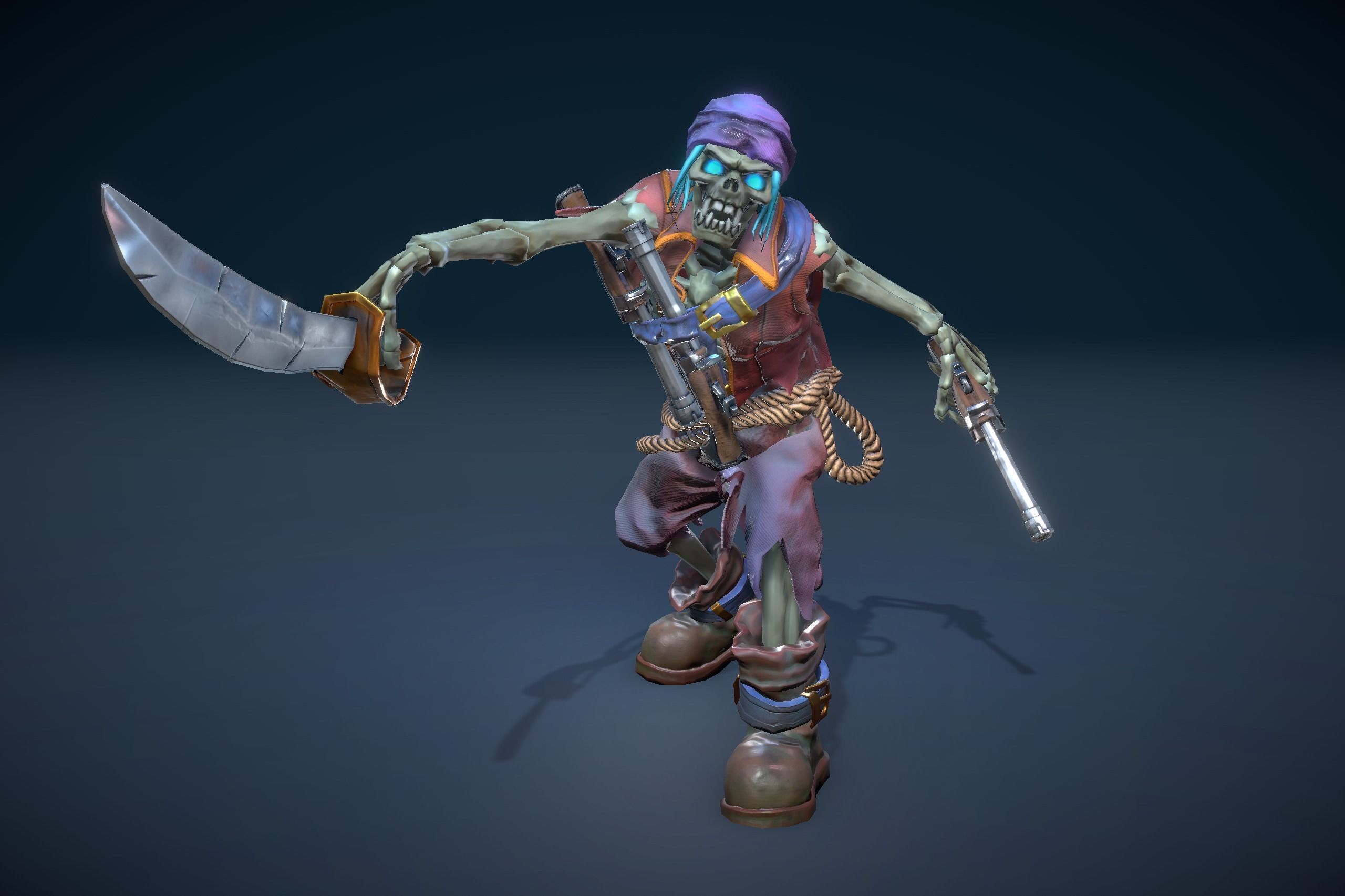 Stylized Skeleton Pirate Sailor Low-poly 3D model_2