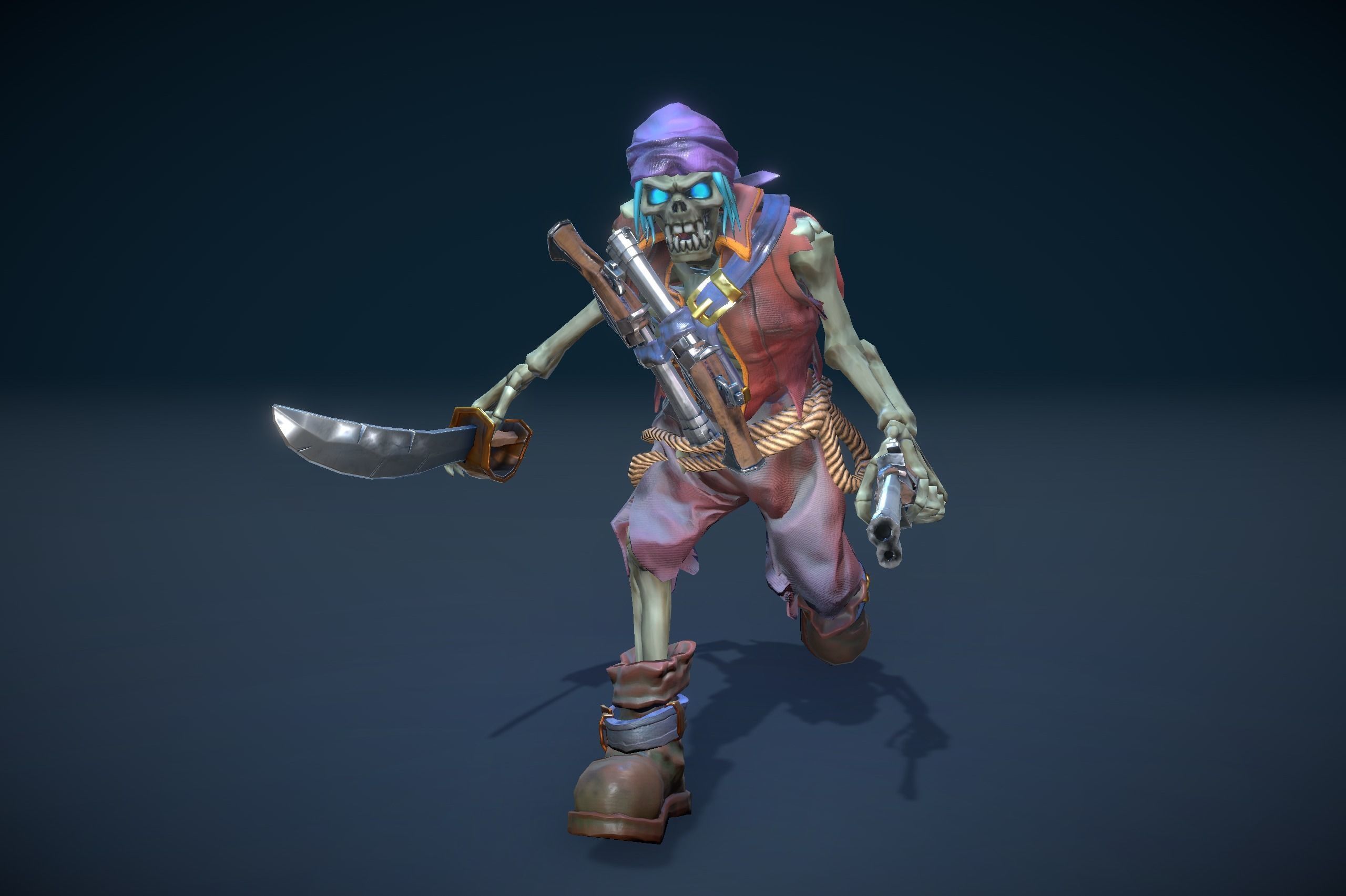 Stylized Skeleton Pirate Sailor Low-poly 3D model_5