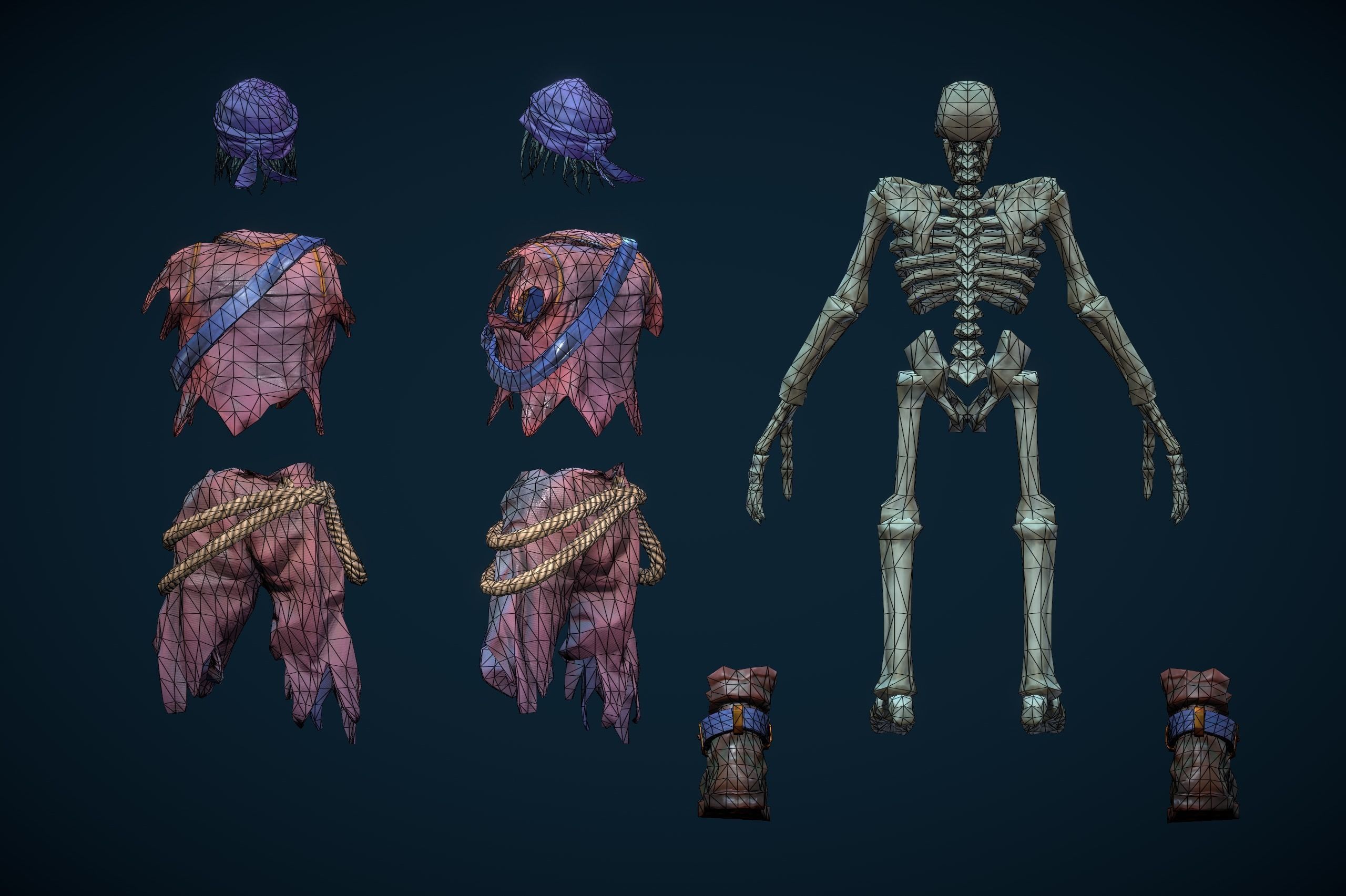 Stylized Skeleton Pirate Sailor Low-poly 3D model_12