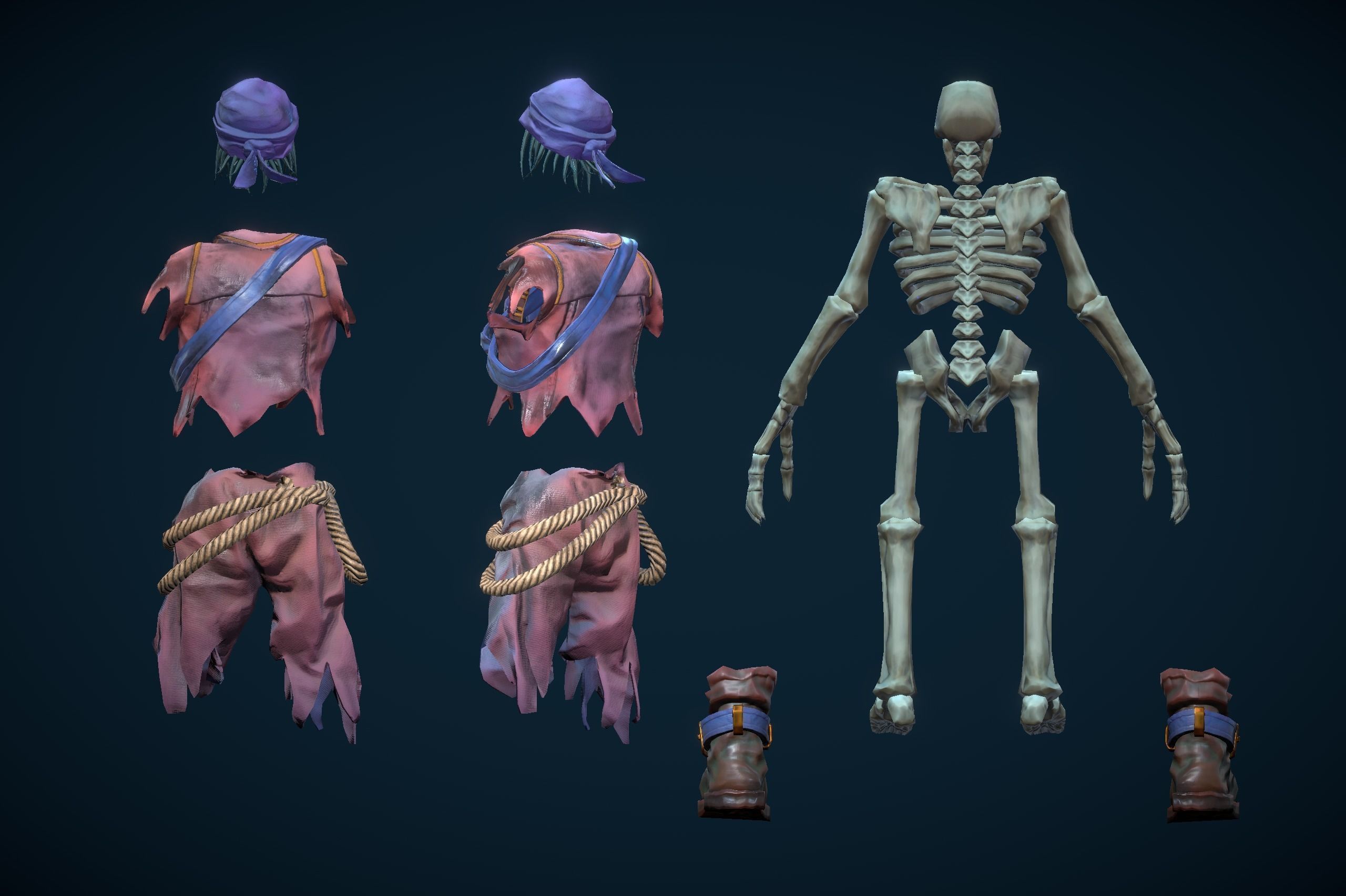 Stylized Skeleton Pirate Sailor Low-poly 3D model_11