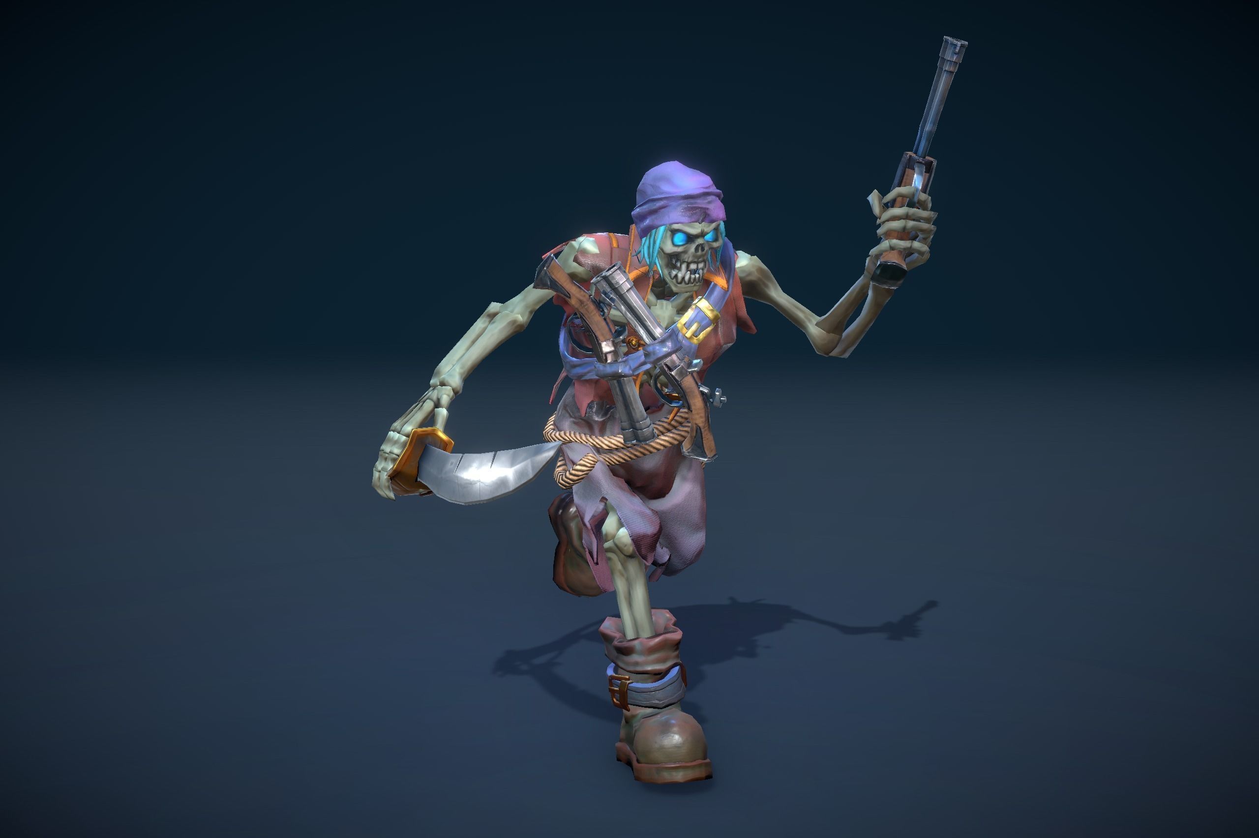 Stylized Skeleton Pirate Sailor Low-poly 3D model_4