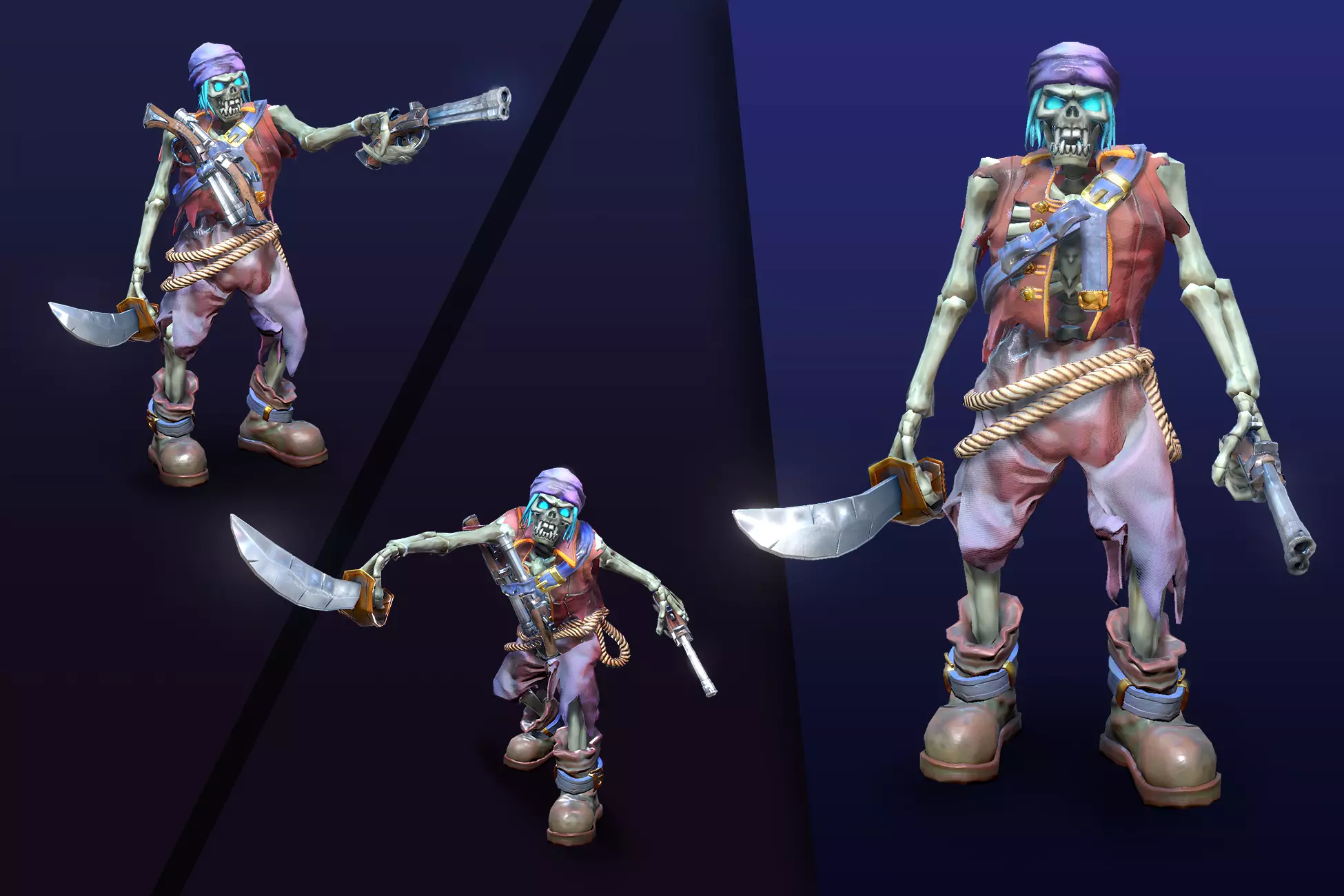 Stylized Skeleton Pirate Sailor Low-poly 3D model_0
