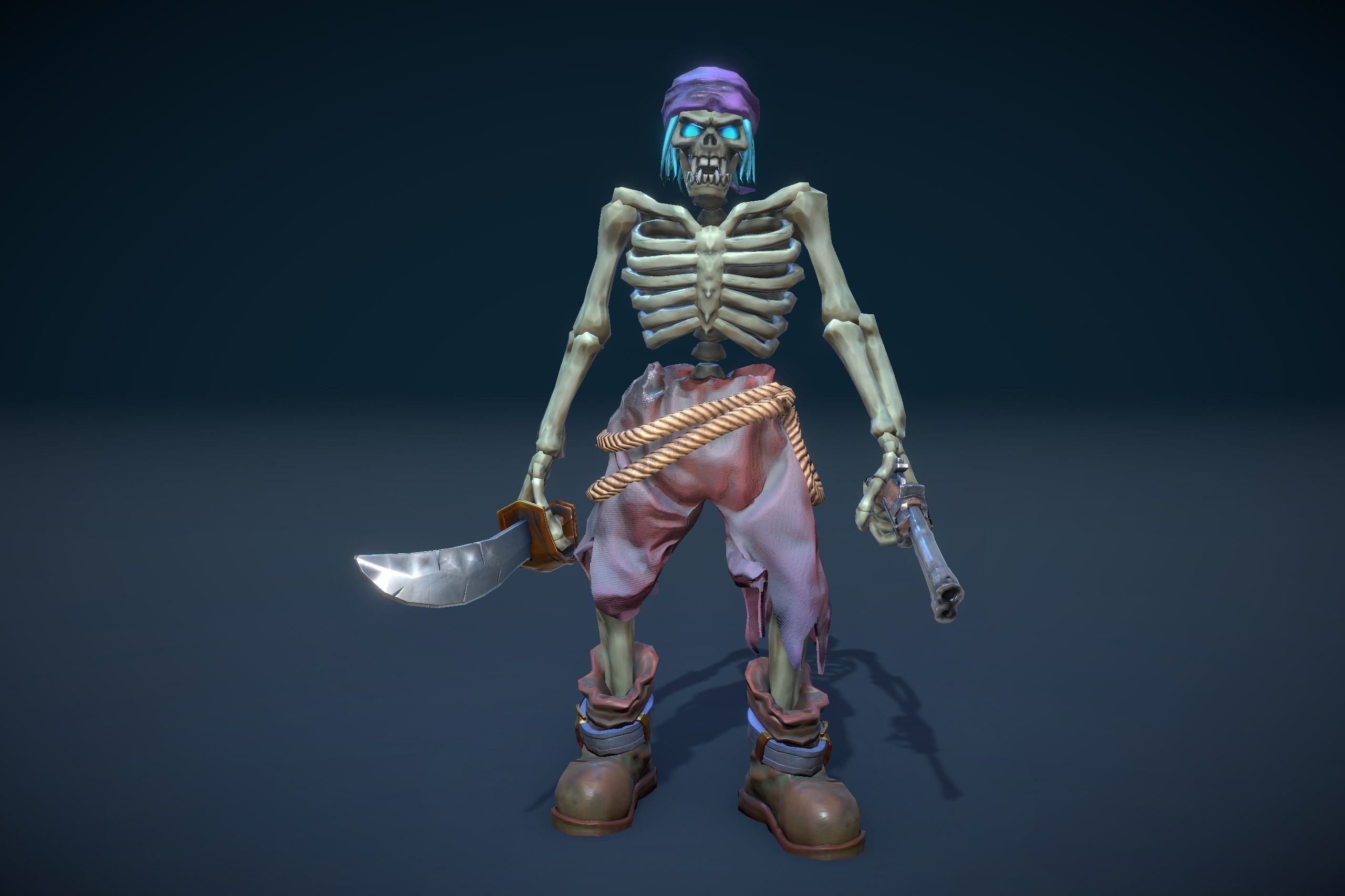 Stylized Skeleton Pirate Sailor Low-poly 3D model_6