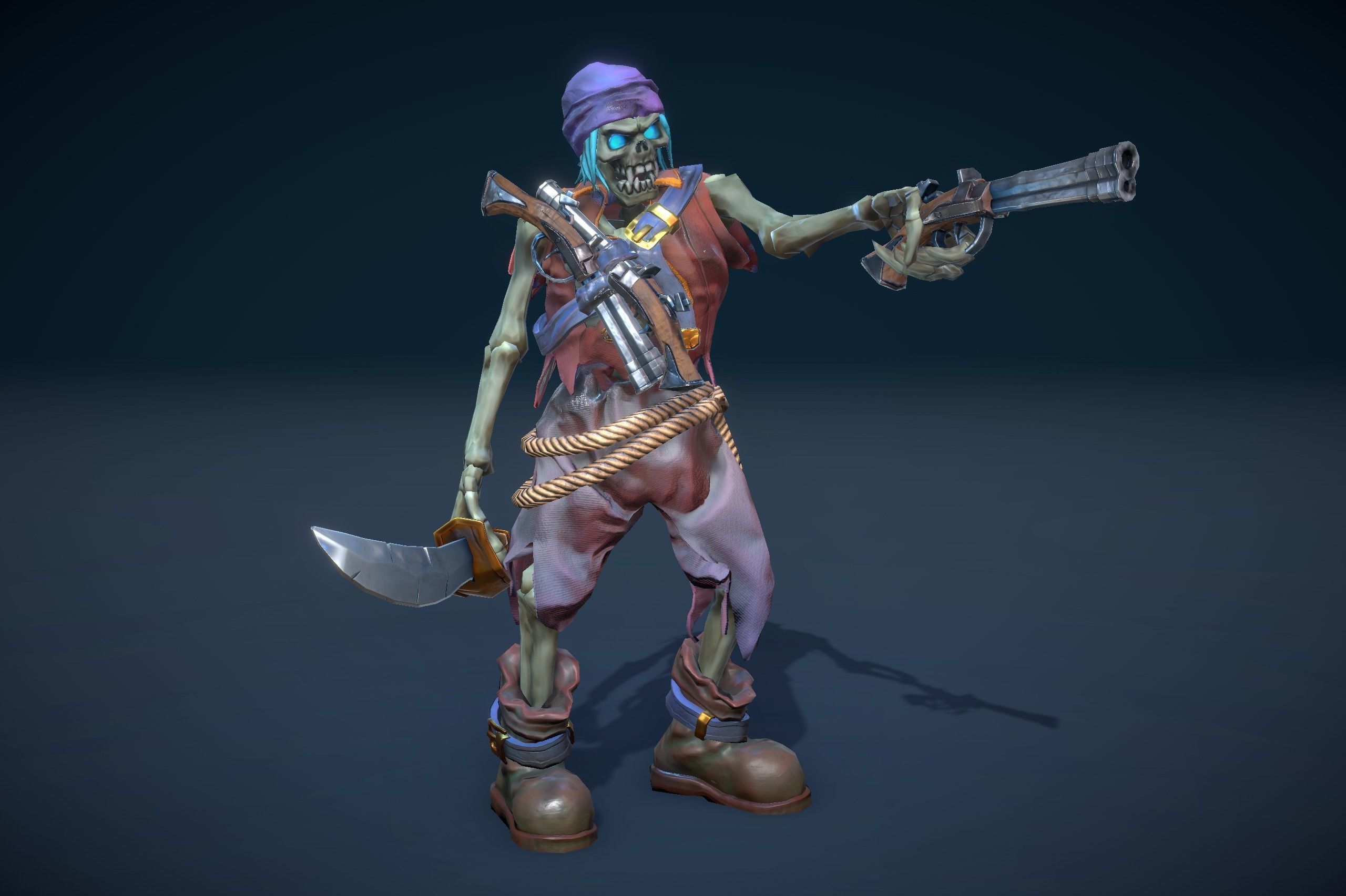 Stylized Skeleton Pirate Sailor Low-poly 3D model_3